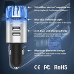 Car Air Purifier Ionizer, 12V Plug-in Car Air Freshener Gadgets with Dual USB Charger Removes Cigarette Smoke, Pet and Food Odor, Ionic Ozone (Silver)