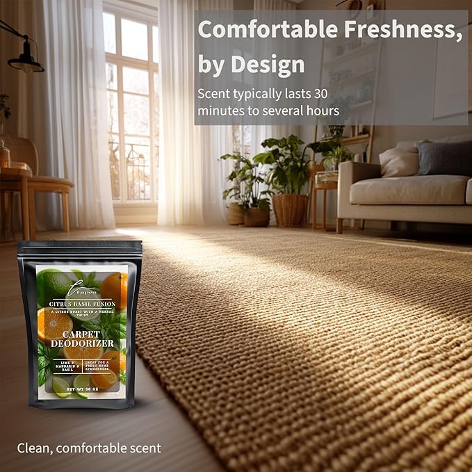 Lapew Citrus Basil Carpet Deodorizer Powder - Pet Safe Freshener for Vacuuming | Scented Odor Eliminator for Home | 36 oz