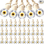 BBTO 50 Pcs Hanging Car Air Freshener Car Diffuser Bottles Empty Glass Perfume Bottle Freshener Diffuser Bottle Pendant for Essential Oil Fragrance Aromatherapy Ornament(Clear,Sunflower)
