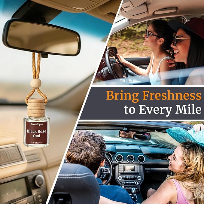 Car Air Fresheners, Aromtopia Hanging Car Fragrance Diffuser, 2 Pack, Long-lasting, Car Rear View Mirror Accessories, Automotive Odor Eliminator - Amber Luxe Scent