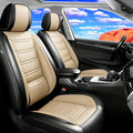 Fit Accord Car Seat Covers for Select Honda Accord 2012-2026 - Premium Full Coverage Leather, Airbag Compatible, Waterproof & All Weather Seat Protector, Front Pair Black+Beige