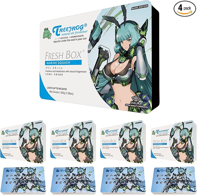 YirehStore Air Freshener TreeFrog Fresh Box Marine Squash 4-Packs, Anime Edition, Presentable Design and Bolder Smell on Console Center