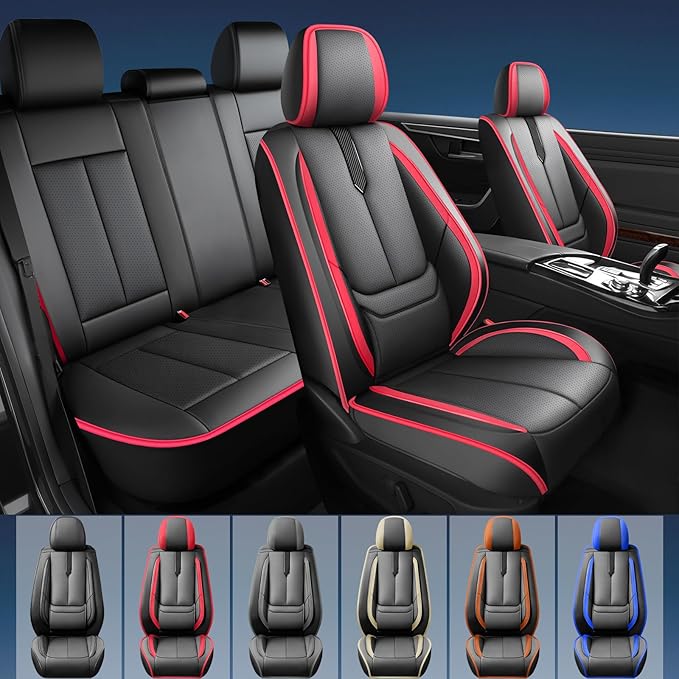 Fit Ridgeline Car Seat Covers for Honda Ridgeline 2007-2025 2026-Upgraded Premium Waterproof & Breathable Leather,Airbag Compatible,All-Weather Seat Cushion Protector,2 Front/Black-Red