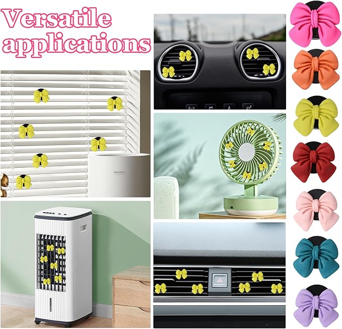 Wuyaoyao 6PCS Bow Car Air Freshener Clips, Cute Bow Car Air Vent Clip, Coquette Auto Air Conditioning Outlet Diffuser Perfume Clips, Interior Decoration, Auto Decor for Women Girls (Yellow, 6PCS)