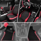 CAR PASS Air Mesh Leather Car Seat Covers for Front Seats, Waterproof Car Floor Mats, Sporty Steering Wheel Cover, Universal Fit for 95% Cars Truck SUV (Black and Red)