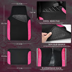 CAR PASS Universal Leather Pink Lace Car Seat Covers Full Set for Women Girls, Waterproof Car Floor Mats Carpet, Steering Wheel Cover for Car Accessories Interior Sets 10PCS Included