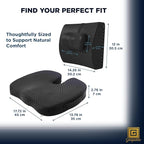 GESQUARE 3-Piece Memory Foam Seat Cushion & Lumbar Support Pillows Set – Adjustable Back Support for Office, Car & Gaming Chairs – Tailbone & Coccyx Comfort for Long Sitting.