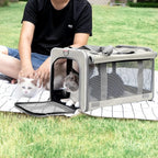 Pet Carrier for Large Cat Soft-Sided Animal Traveling Bag for Medium Cat up to 20lbs / Washable Small Dog Puppy 10 lbs Crate Case with Privacy Curtains for Home Outdoor Travel Beige White
