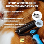 MalsiPree Dog Brush for Shedding - Large, Blue, 2-in-1 - Deshedding Dog Grooming Brush & Undercoat Rake with Dematting Comb for medium to Large Double Coated