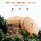 Wooden Car Air Freshener Vent Clip, Refillable Essential Oil Diffuser with Long-Lasting Natural Scent, European Beech Wood & Metal Auto Deodorizer, Includes 2 Clips + 4 Plaster Refill Pads