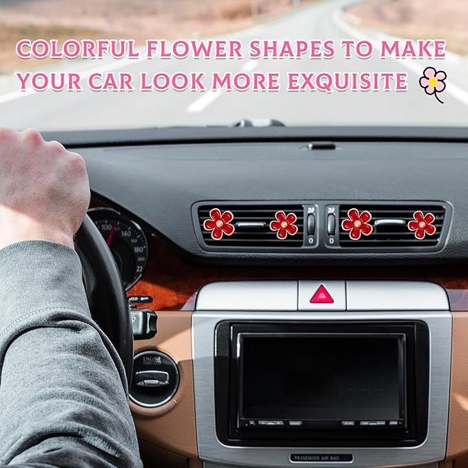 6PCS Car Air Vent Clip, Daisy Flower Auto Scents Air Freshener Clip with 6 Fragrance Piece, Decorative Auto Air Conditioning Clip for Women Girl, Universal Car Accessories (Red)