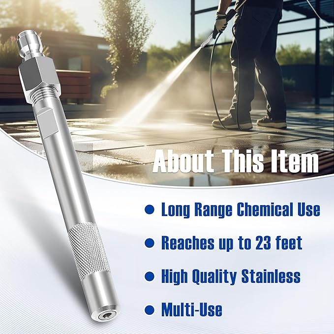JOEJET Pressure Washer Long Range Chemical Nozzle, Shooter Tip for Pressure Washer, Long Range Pressure Washer Tip for 1.2-3.5 GPM, 1/4” Quick Connect