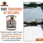 BEEST RV Roof Coating White, 32 Oz Covers up to 12.5 sq ft (2 Coats), Solar Reflective & Waterproof Sealant| Elastomeric Leak Repair Coating, Liquid Rubber RV Roof Sealant for Trailers, Camper & More