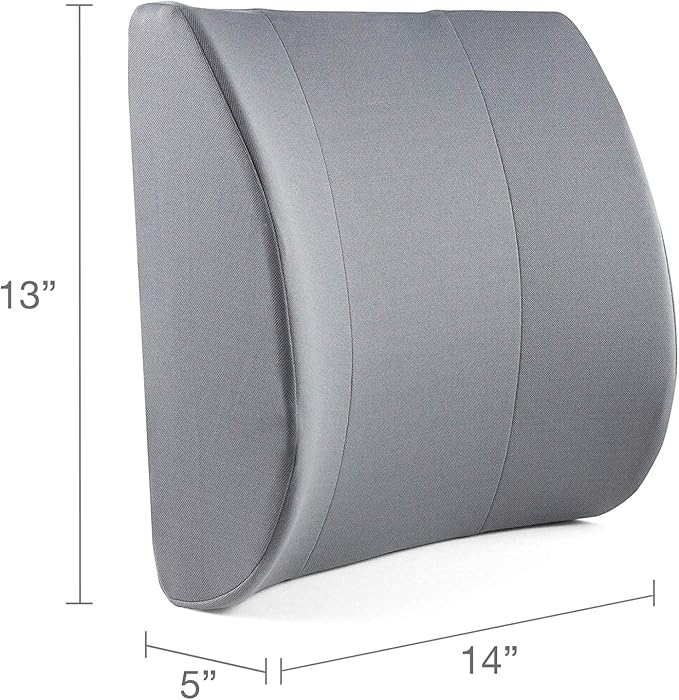 DMI Lumbar Support Pillow for Chair to Assist with Back Support with Removable Washable Cover to Ease Lower Back Pain and Discomfort While Improving Posture, 14 x 13 x 5, Contoured Foam, Premium,Gray