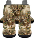 KEIAHUAN Deer Camo Hunting Car Seat Covers for Front and Rear Full Set 4 Piece Universal Front Bucket Seat Cover & Rear Bench Seat Protector Stretchy Breathable for Vans, Trucks, SUVs