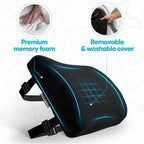 FORTEM Lumbar Support Pillow for Office Chair, Lumbar Support Pillow for Car, Back Rest for Gaming, Memory Foam Pillow, Desk Chair Cushion, Breathable & Washable Cover, Adjustable Straps