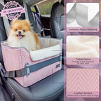 PETSFIT Dog Car Seats for Small Dogs, Portable Puppy Car Saet for Car with Clip-On Leash, Adjustable Straps Suitable for Small Pets Up to 25lbs (Light Pink)