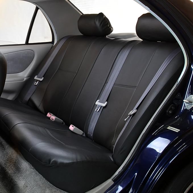 FH-PU002-1010 Classic Exquisite Leather Bench Seat Covers, Split Bench, Solid Black color