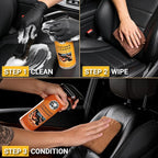 Car Leather Cleaner and Conditioner Kit, Leather Care Kit with Horse Hair Cleaning Brush - Safe for Car Interiors, Furniture, Boots, Bags & Apparel - Deep Cleaning, Non-Greasy Restorer