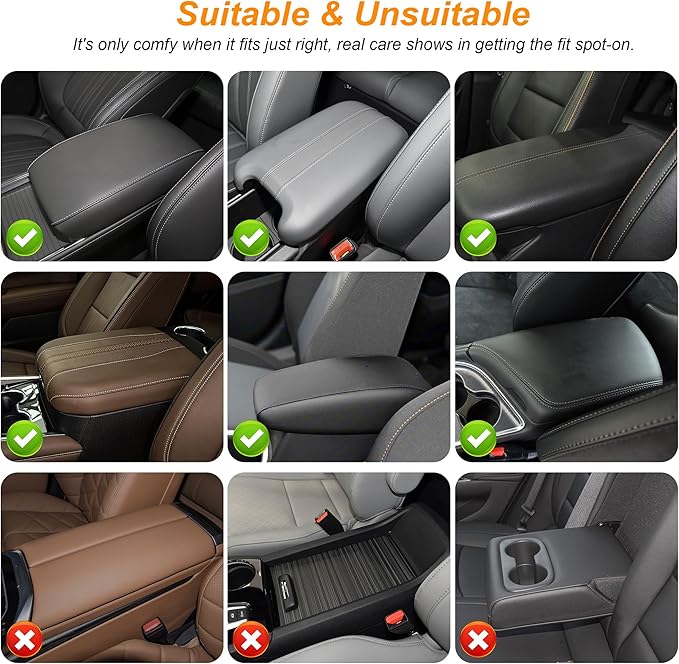Center Console Cover for Cars Fit for Jeep Grand Cherokee L Leather Armrest Covers with 2 Storage Bags(Grey)