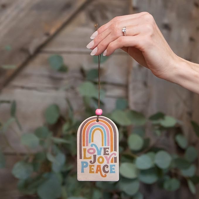 Studio Oh! Car Air Fresheners - Pack of 2 Scented Hanging Car Odor Eliminator - Unique Design with Decorative Bead - Love Joy Peace