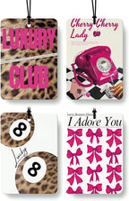 Hot Pink Cheetah Print Car Air Freshener 4 Pcs, Funky Coquette Bow Leopard Print Lucky 8 Ball Hanging Air Freshener for Cars Closet Drawer Books, Girly Car Accessories Mirror Decor for Women