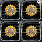 4Pcs Bling Sunflower Air Vent Clips, Golden Car Air Fresheners Diffuser, Diamond Decoration Rhinestone Interior Decor Cute Accessories