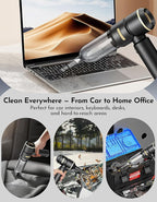 Handheld Car Vacuum Cleaner with Multiple Nozzles, Powerful Portable Design, Black with Gold Accents, Includes Brush and Crevice Tools