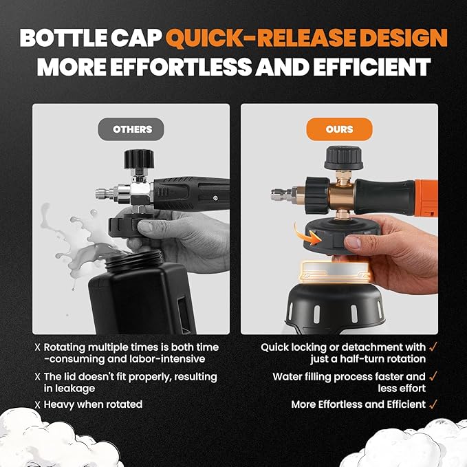 maXpeedingrods Foam Cannon for Pressure Washer, 1300ML Wide Mouth Quick Release Car Wash Foam Gun with Adjustable Soap Cannon & Thick Snow Foam Lance, 1/4'' Quick Connector, with 2 Orifice Nozzle