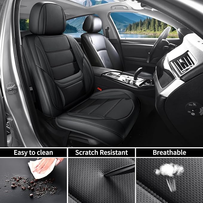 Car Seat Covers Full Set Custom Fit for Mercury Sable 1995-2009,Premium Faux Leather with Lumbar Support, Breathable, Anti-Slip & Soft Touch(Black,Fullset)