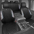 CAR PASS Bling Diamond Leather Car Seat Covers Full Seats Interior Sets, Waterproof Shining Glitter Sparkly Crystal Universal Armrest Automotive Truck SUV Cute Women Girl, Black Multicolor Rhinestone