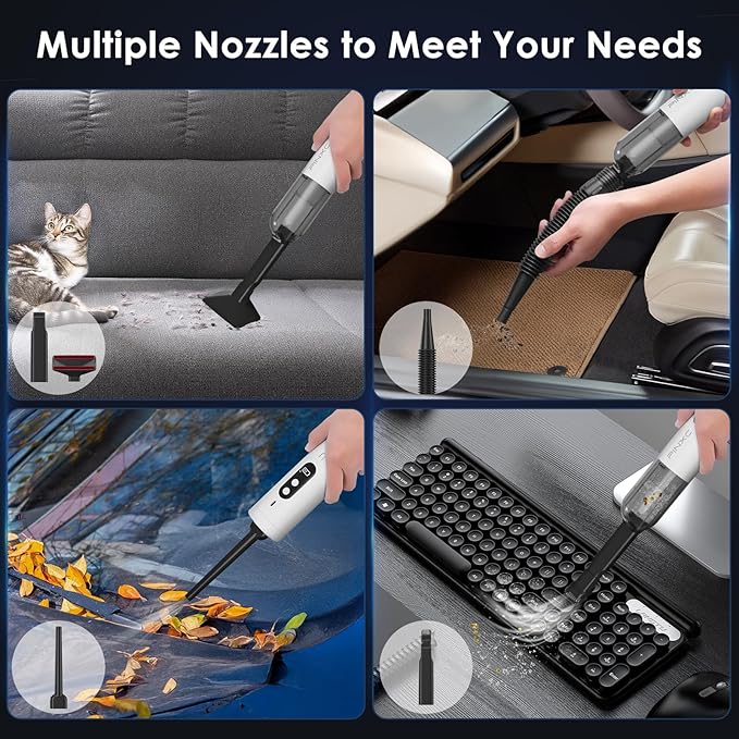 Mini Vacuum Cleaner Cordless 15000PA High Power,Handheld Car Vacuum, 5 in 1 Portable Vacuum for Car, Home & Pet Hair, Type-C Rechargeable, LED Display,Up to 30 Mins Runtime, Multi-Nozzles