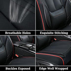Coverado Universal Seat Covers Full Set, Universal Seat Covers for Cars, Waterproof Nappa Leather Car Seat Covers with Head Pillow, 5 Seats Auto Protectors Fit for Most Pick-up Truck, Black&Redline