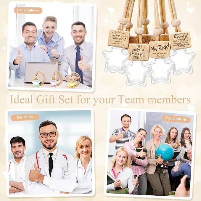 20 Pcs Star Shaped Car Fragrance Diffuser Bottle Bulk - Appreciation Gifts Set Hanging Glass Diffusers with Inspirational Message for Coworker Teacher Staff Thank You Gift (Employee)