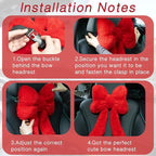 Macarrie 2 Pcs Car Neck Pillow Plush Butterfly Bow Car Headrest Pillow Comfortable Seat Neck Support Cute Head Rest Accessories for Driving Travel Driver Chair Girl Style Interior Decor (Red)