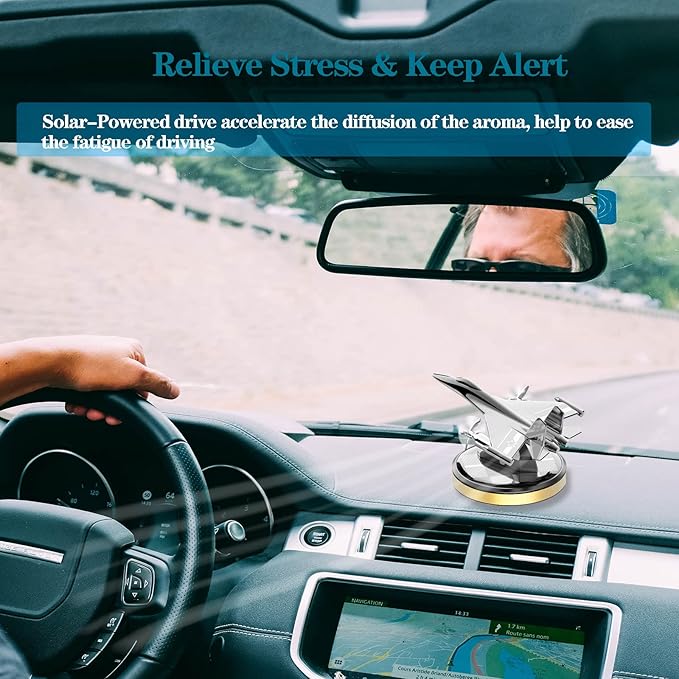 Military-Grade Fighter Car Air Freshener, Alloy Solar Rotating Car Essential Oil Diffuser with Cologne Natural Plant Essential Oil, Aromatherapy Decorations