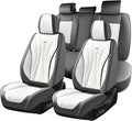 Coverado Front and Back Seat Covers, Waterproof Car Seat Cover, 5 Seat Leather Seat Cover for Cars, Universal Car Seat Protector, Automotive Seat Cover Car Seat Cushion Fit for Most Cars (Gray&White)