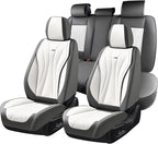 Coverado Front and Back Seat Covers, Waterproof Car Seat Cover, 5 Seat Leather Seat Cover for Cars, Universal Car Seat Protector, Automotive Seat Cover Car Seat Cushion Fit for Most Cars (Gray&White)