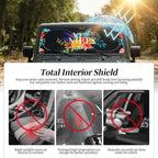 63"x28.5" Car Windshield Sun Shade with Storage Pouch, Stylish Printed Front Window Sunshade with Double Ring Frame, Universal Fit Foldable Heat Blocker & UV Protector for SUV, Sedan (Good Vibes)