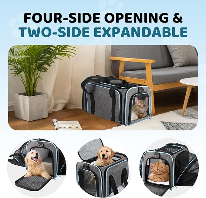 Cat Carrier - Airline Approved Expandable Soft Side Pet Carrier, Collapsible Pet Travel Bag Carrier with Foldable Pet Bowl for Cat Small Animals Under 14LB, 17 * 11 * 11