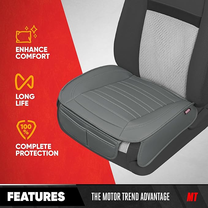 Motor Trend Car Seat Covers for Front & Rear Full Set - Nappa Leather Seat Protectors for Cars, Trucks & SUVs - Gray Automotive Seat Covers with Storage Pockets - Durable Bottom Cushion Protection