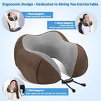 CloudBliss Travel Pillow Premium Memory Foam, Comfortable & Supportive Neck Pillow, Neck Pillows for Sleeping Travel, Airplane Pillow for Sleeping Airplane, Car, Office and Home（Black & Brown）