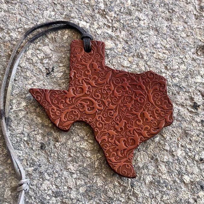 Air Flair | Leather Car Air Freshener | TX Shape | Scroll Pattern (Butt Naked Scent)