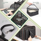Expandable Cat Carrier for 2 Cats, Double Compartment Large Pet Carrier for Long Distance Car Travel, Includes 2 Portable Litter Boxes, Foldable Multi-Cat Travel for Road Trips & Camping, Black