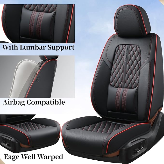 Coverado Seat Covers, Car Front Seat Covers with Backrest, Nappa Leather Car Seat Protectors,Waterproof &Breathable,Anti-Slip Automotive Seat Cushion, Universal Fit for Most Vehicles,2Pcs Black