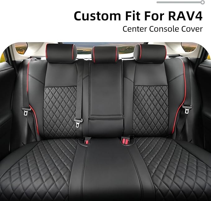 Lolcar Rav4 Seat Covers Custom Fit for Toyota Rav4 (for Hybrid) 2019-2025 LE,XLE,XLE Premium,Limited,Woodland Edition, Leather Truck Seat Cover Full Set for SUV,Faux Leather(Black red Grid)