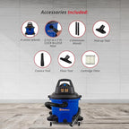 Koblenz Wet-Dry Vacuum, 12 Gallon Tank, 5.5 HP Vacuum Cleaner with 2-1/2" in x 7' Locking Hose, with a Blower Function, Blue/Black, 5 Year Warranty, with Included Accessories, WD-12 L4