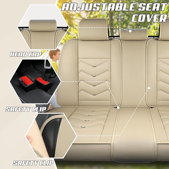 Car Seat Covers Fit for Toyota rav4 2000-2026, Stylish Sport Seat Covers, Waterproof Wear-Resistant Premium Nappa Leather Car Seat Cover.(2 Pcs Front with Pillow/Beige)