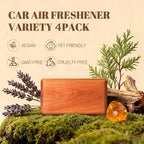 Car Air Freshener Starter Kit - Wood Air Freshener - Car Odor Eliminator for Visor Clip - Long Lasting - Variety Scent Refill - CLIP INCLUDED (Amber/Teak/Lavender/Frosted Spruce)