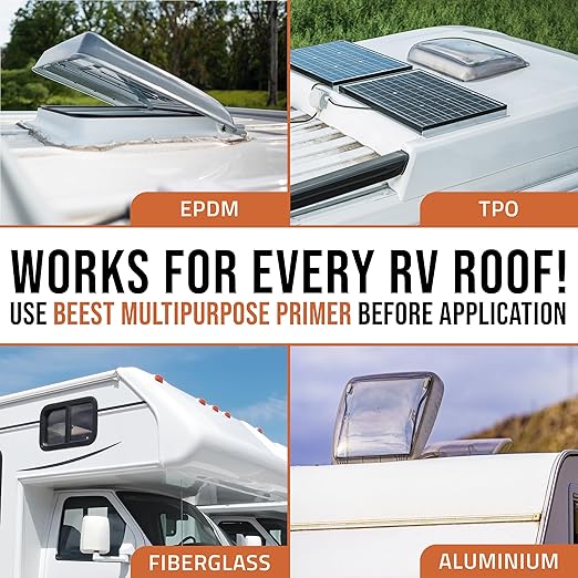 BEEST RV Roof Coating White, 1 Gallon Covers up to 50 sq ft (2 Coats), Solar Reflective & Waterproof Sealant| Elastomeric Leak Repair Coating, Liquid Rubber RV Roof Sealant for Trailers, Camper & More